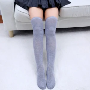 ถุงน่องยาวถึงเข่า ผ้าฝ้าย ทรงสูง สําหรับผู้หญิง สีเทา