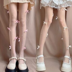 ถุงน่องสตรีสไตล์เกาหลี ถุงน่องโบว์ สไตล์วิทยาลัยหวานๆ 2/ชิ้น คละสี