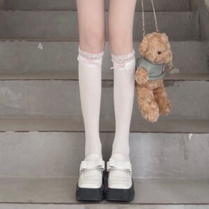 ถุงน่องลูกไม้ สีขาว สไตล์โลลิต้า สําหรับผู้หญิง ยกแพ็ค 500/ชิ้น